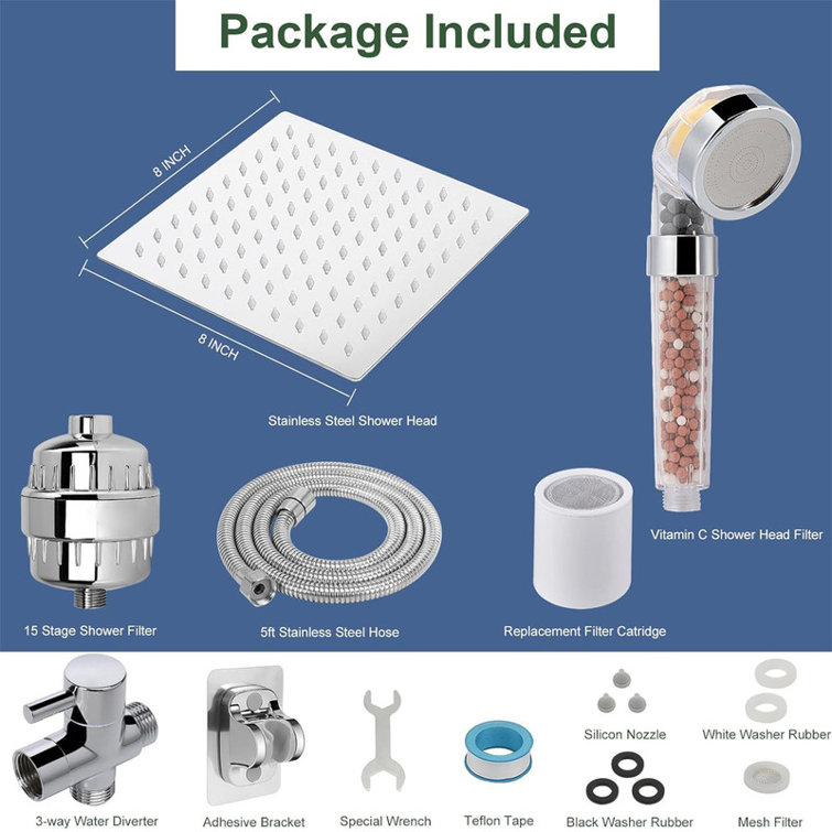 Priyet 8 Inch Matte Black High Pressure ShowerHead,Filter Shower Head